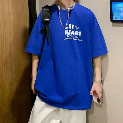 Men's 2025 Summer Ice Silk Thin Short-Sleeve T-Shirt Hong Kong Style Solid Color Loose Heavyweight Ins Short-Sleeve T-Shirt