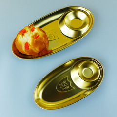 304 stainless steel Korean snack plate divided plate golden snack plate oval plate with dipping grid French fries plate