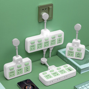 Elegant converter short wire head socket row board USB charging one turn porous wiring board tow board light green