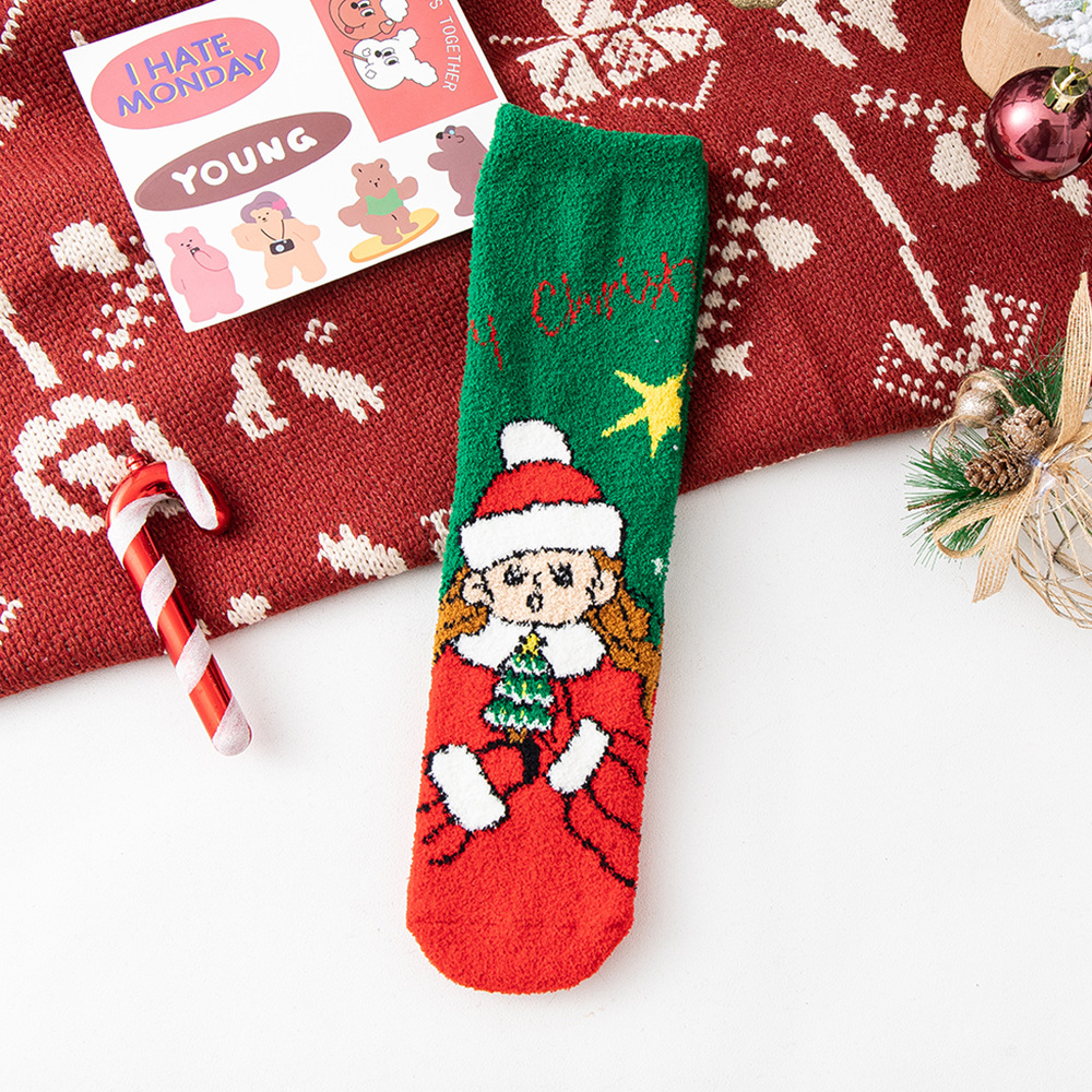 Otoño e Invierno cálido felpa Navidad calcetines lindo coral terciopelo sueño calcetines mujeres caja de regalo hogar cálido piso calcetines al por mayor