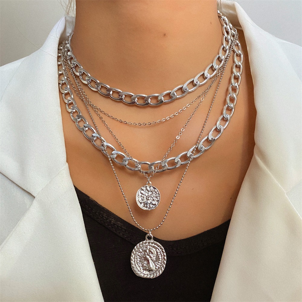 Collar con colgante redondo de retrato de múltiples capas para mujer, joyería de moda Anduo