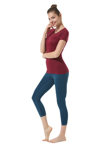 Yoga wear women's fitness T-shirt tops sexy quick-drying dance rhythm gym sports morning exercise running round neck short-sleeved TS