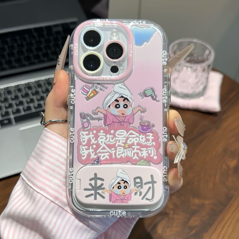 Laicai クリエイティブ Xiaoxin に適した Apple 15pro ミラーホルダー携帯電話ケース iphone16 かわいい保護カバー 14|undefined