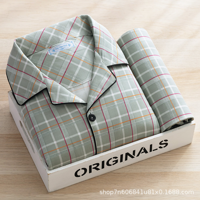 남자 잠옷 새 봄과 여름 긴 소매 바지 가디건 코튼 얇은 학생 한국 플러스 뚱뚱한 플러스 사이즈 봄 가을 집