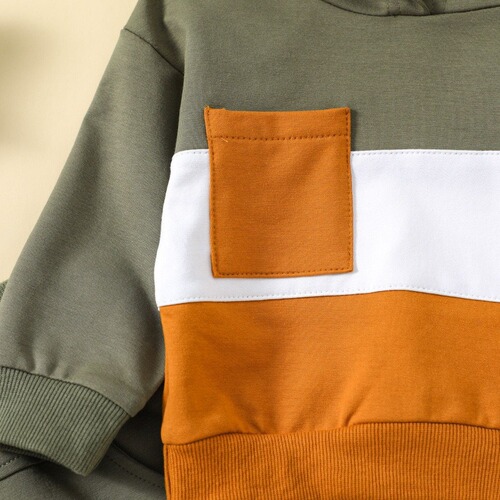 One-piece delivery for children's autumn and winter color-matching hooded hoodie suit for boys 'casual two-piece set
