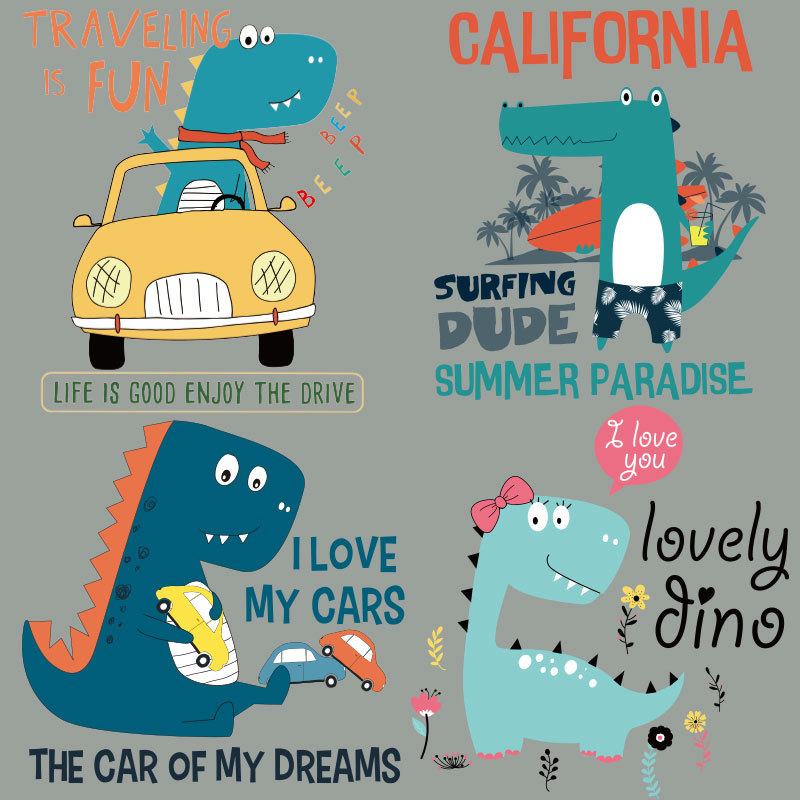 烫画批发恐龙字母烫印贴画DIY服装烫画贴纸 高弹耐水洗热转印图案