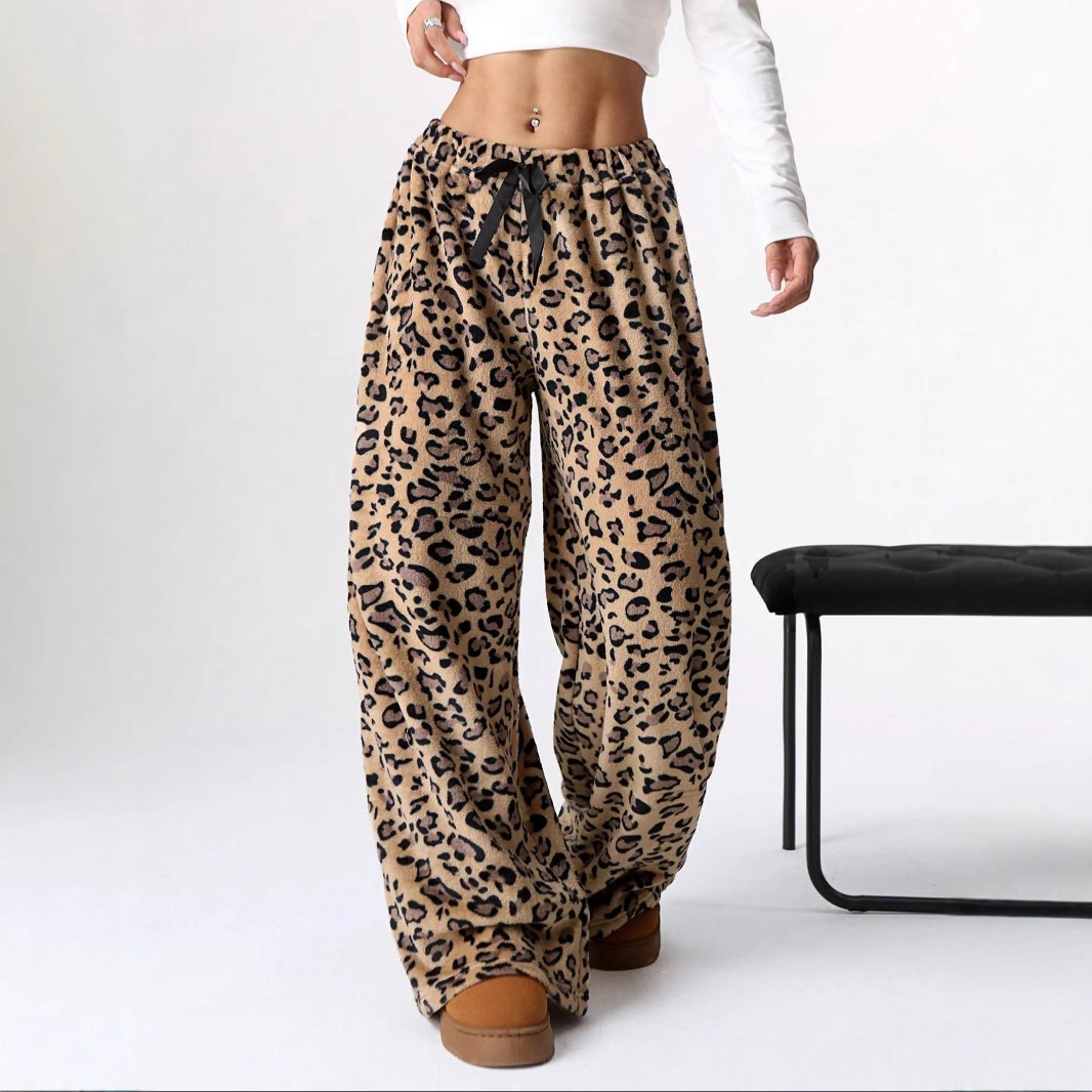 Women's Printed Wide Leg Pants - High Waisted Elastic Waist Palazzo Trousers Casual Pants Leopard Print Trousers Wide Leg Pants_voghion.com