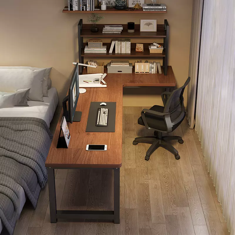 转角电脑桌卧室家用书桌书架一体桌L型办公桌拐角桌电竞桌工作台