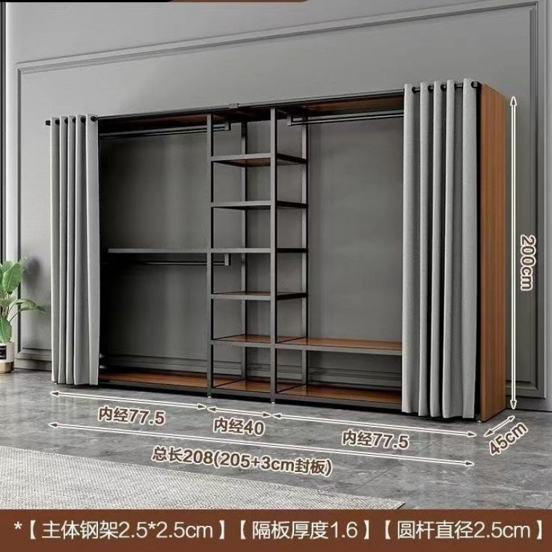 衣帽架钢结构衣柜家用卧室加厚双层加粗衣帽架两层金属简约现代|undefined