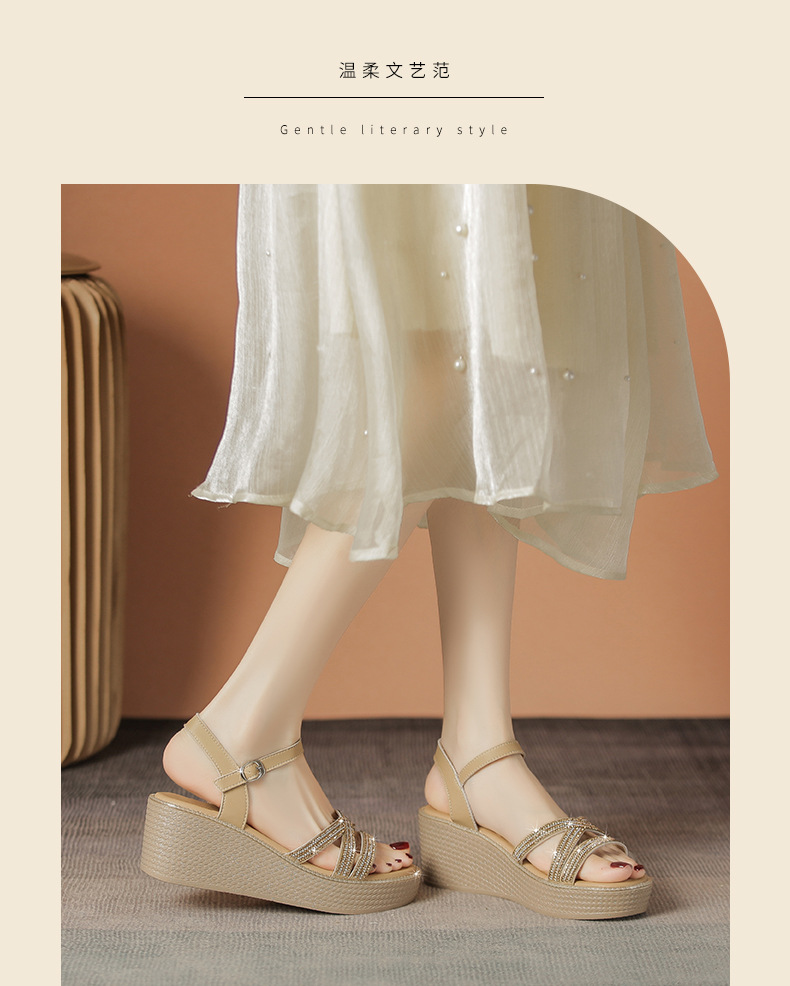 Sandal cao gót nữ đính đá phong cách cổ tích, gót xuồng 6.5 cm — M596 màu sâm panh chi tiết 17