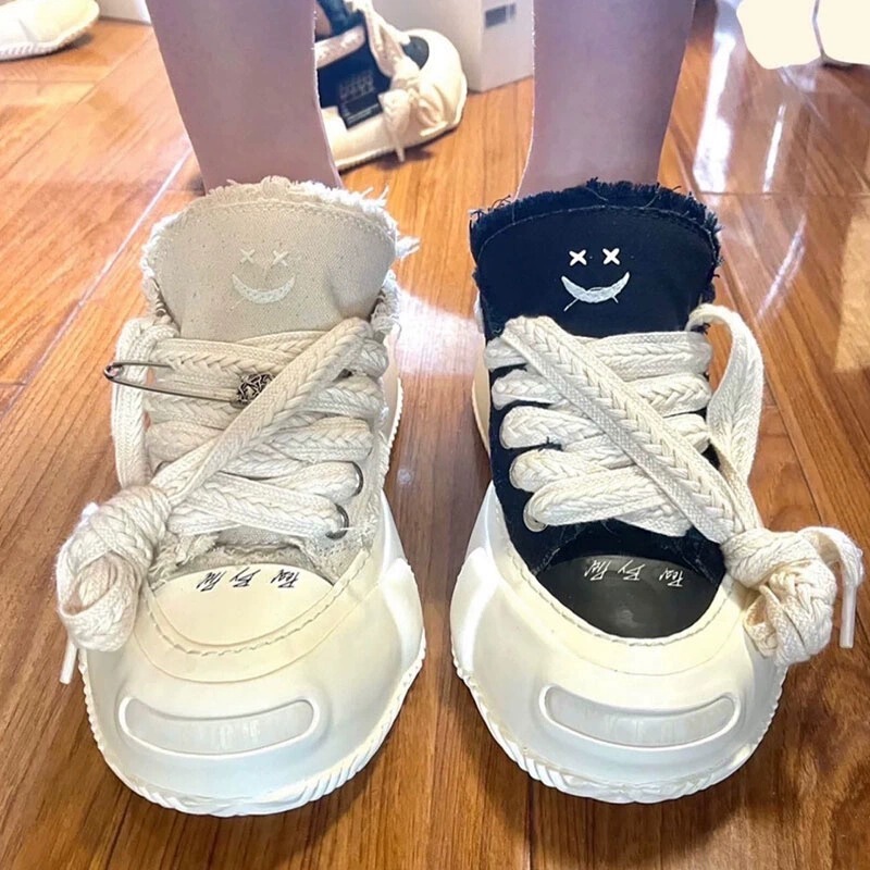 Celebrity-Style Open-Toe Thick-Soled Canvas Shoes for Women, 2026 Spring/Summer New Hidden Style Marshmallow Casual Sneakers for Women