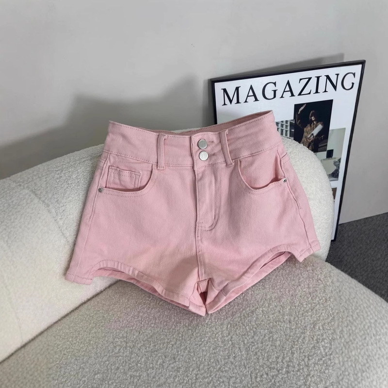 Pink Denim Shorts for Women 2025 Summer New Design High-Waisted Slimming Look A-Line Straight Hot Pants for Hot Girls