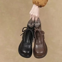 2025新款冬季厚底马丁靴女款英伦风加绒靴子系带保暖雪地靴女短靴