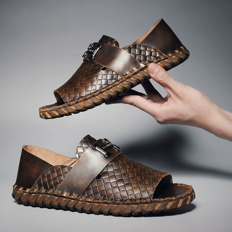 Сандалии, мужская летняя верхняя одежда, модные сандалии, римские туфли для вождения, мужская пляжная обувь на мягкой подошве, сандалии без шнуровки ручной работы