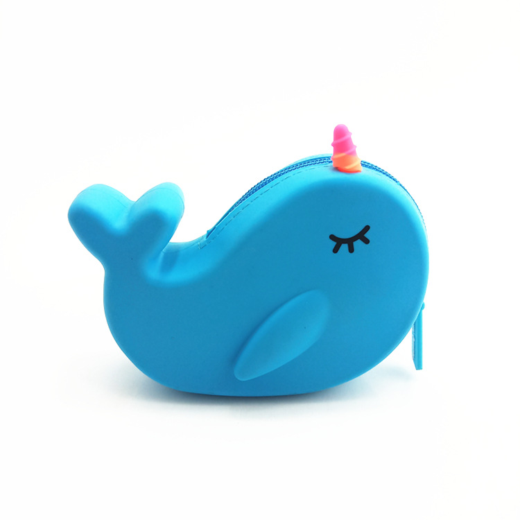 Niños divertidos cartoon silicone bolso de cambio lindo ballena zipper llave bolso de impresión de color sólido cable de datos auriculares bolsa de almacenamiento