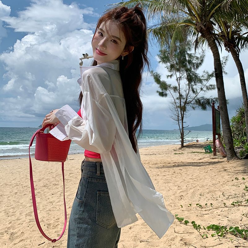 Super Cute Sweet and Spicy Sun-Protective Shirt, Niche Thin Loose Long-Sleeve Versatile White Summer Korean-Style Outerwear for Cross-Border Sales