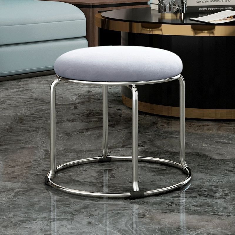 Low stool 32 height thick solid steel light gray velvet