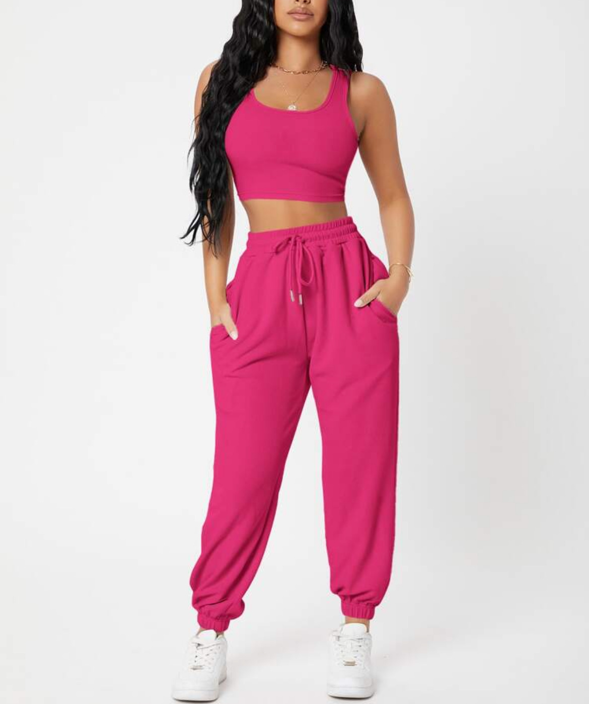 490g Weight Sleeveless Sleeve Length Polyester Fabric Type Pants Sets Sets Type 2 Pieces Set Quantity Casual, Daily Occasion Round Neck Neckline Breathable Function Skinny Fit Type Solid Color Pattern Summer Season Women's Gender Streetwear, Sport Style Style Women's Streetwear Sport Style Solid Color Polyester Round Neck Tracksuit 1