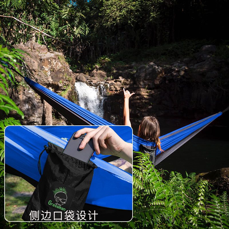 Grassman亞馬遜便攜式單雙人吊床 戶外野營吊床 降落傘布尼龍吊床