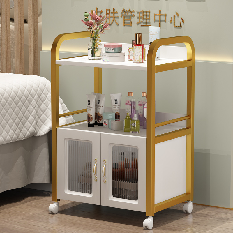 골드 선반 + 화이트 유리 캐비닛 - 표준 구성 - 50x33x83cm