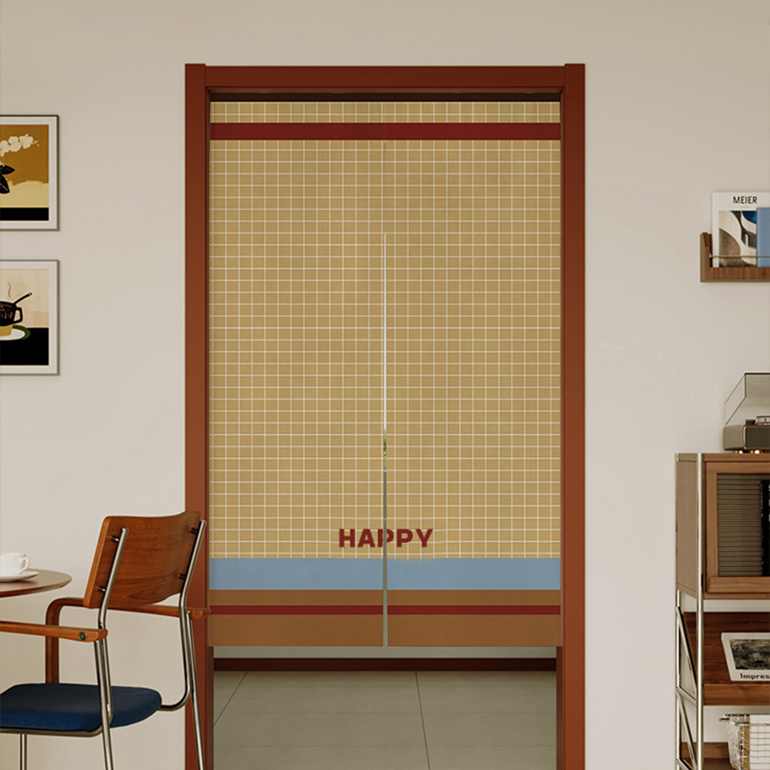 Household American Retro Punch-Free Door Curtain Kitchen Oil Fume-Proof Partition Curtain Bedroom Room Anti-Peeping Curtain