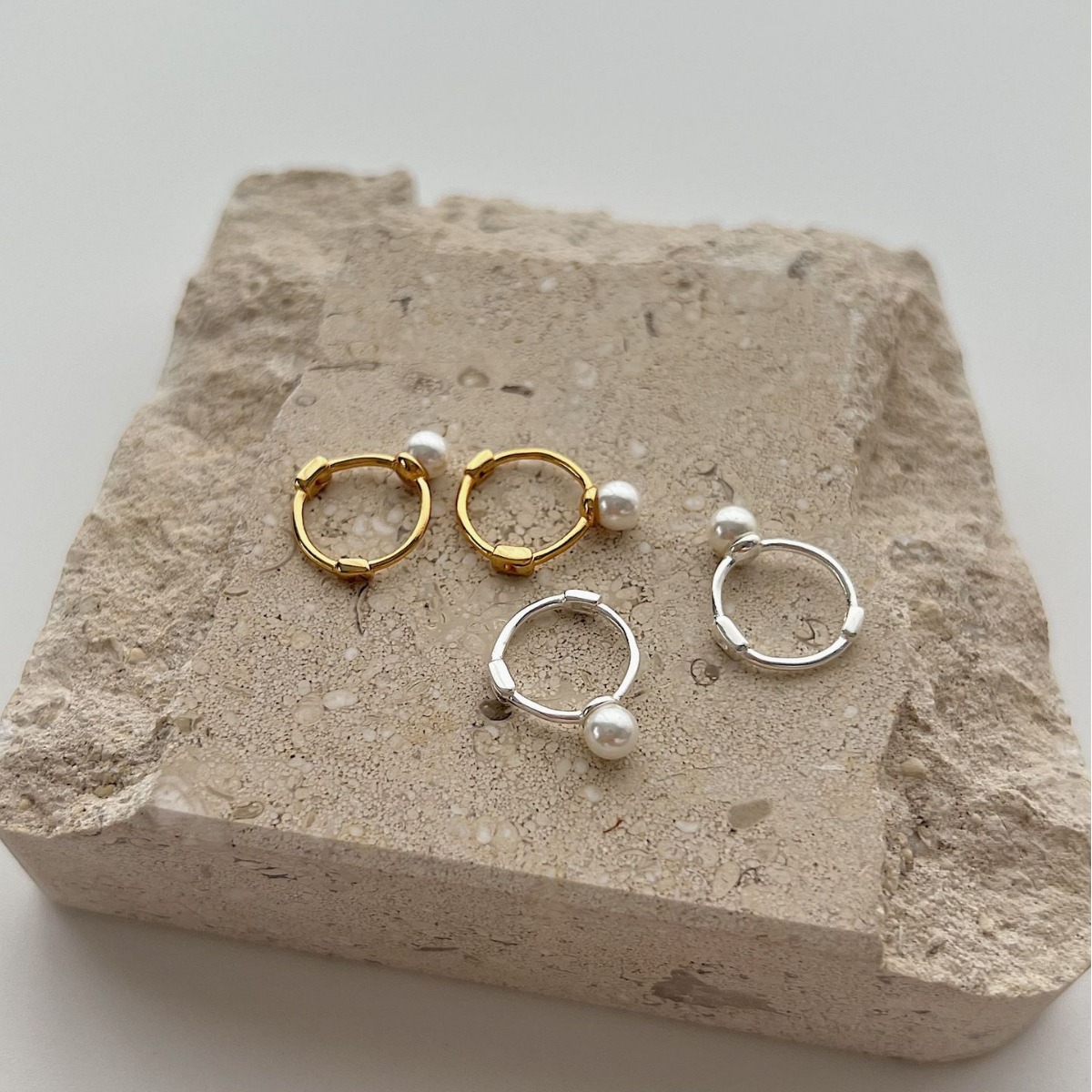 925銀施家珍珠耳圈女養耳洞睡覺不用摘耳釘氣質百搭素圈耳環耳扣