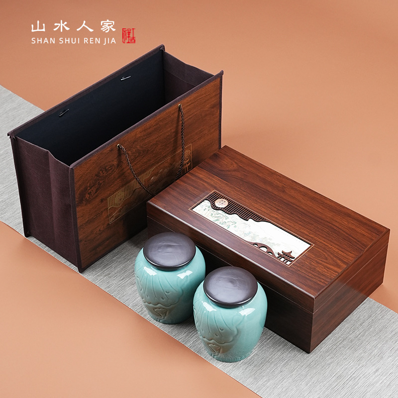 新款陶瓷罐茶叶包装盒空礼盒木盒高档红茶白茶绿茶龙井茶叶储存罐
