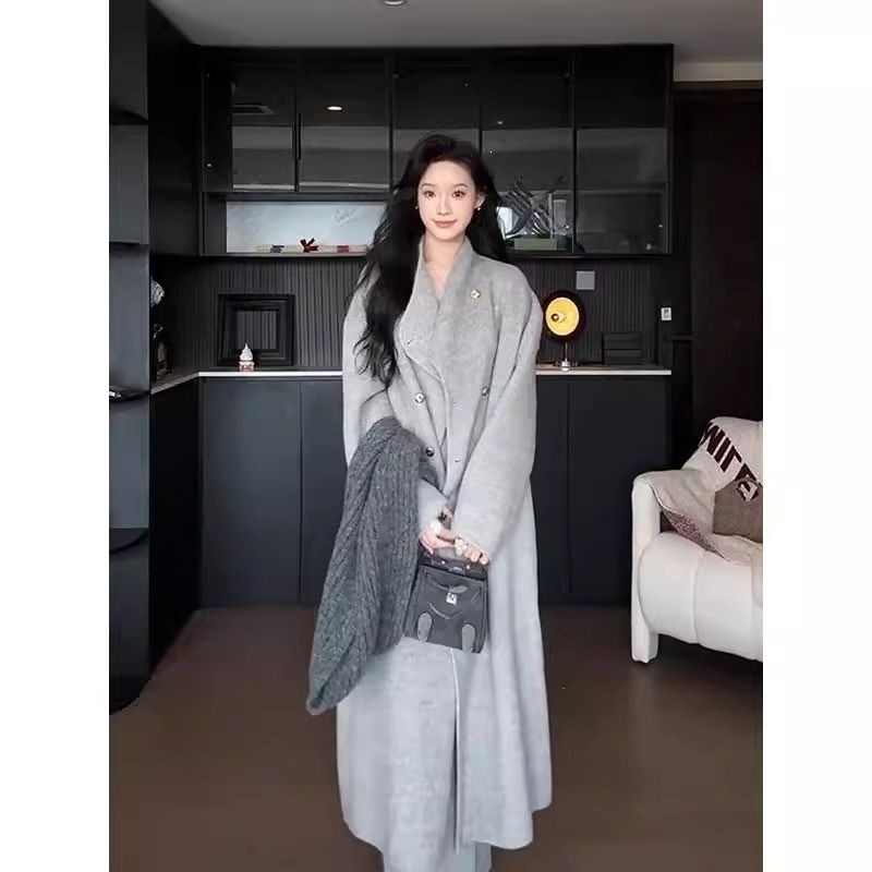 灰色毛呢子大衣女秋冬新款韩系高级感毛呢外套小个子