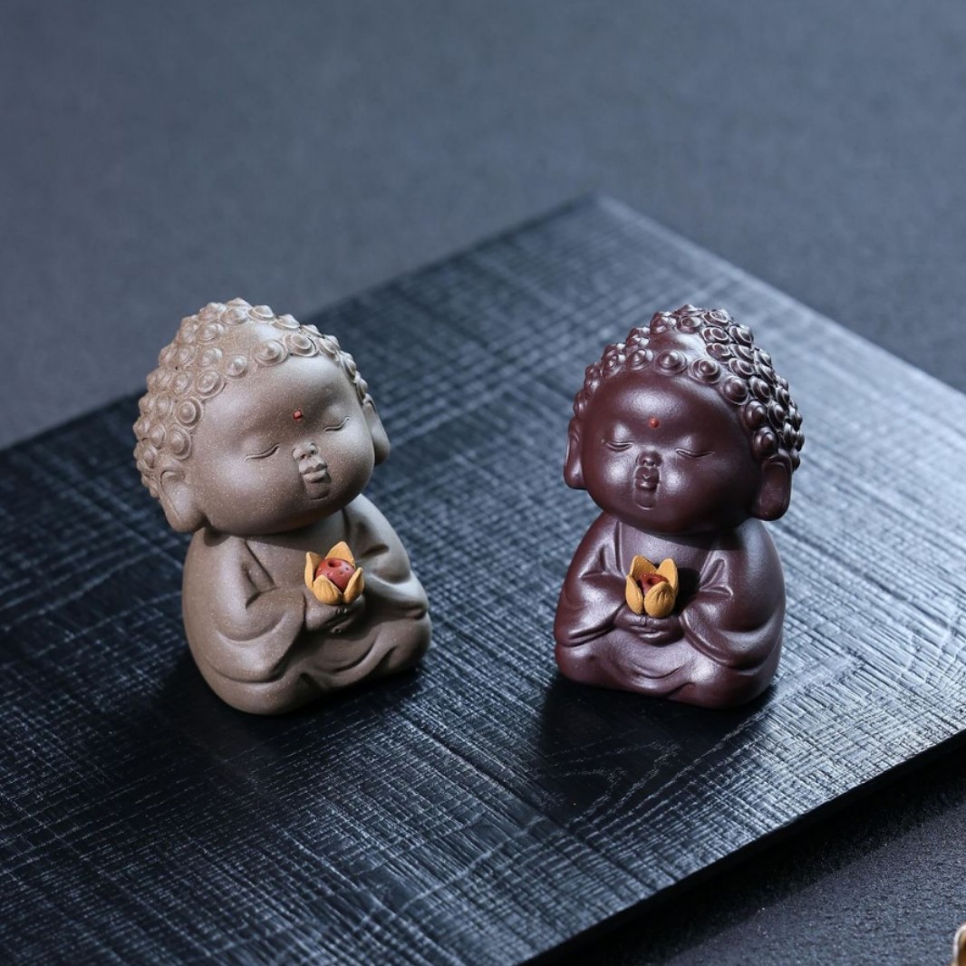 宜兴紫砂小如来佛茶宠摆件香插小摆件可养家居茶桌手工禅意摆件