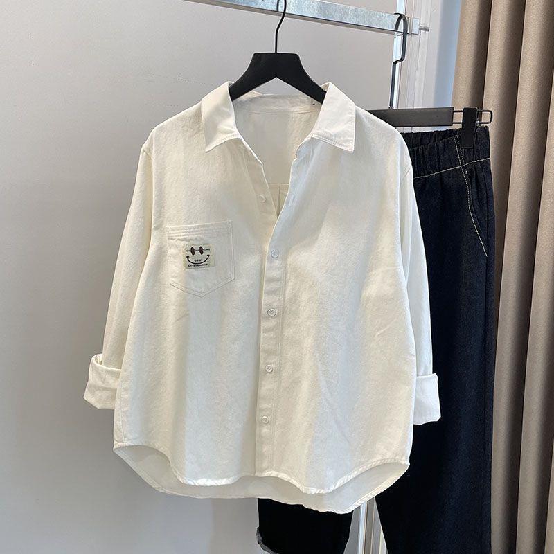 Autumn and Winter Short White Shirt Women's Long-sleeved New Arrival Korean Style Casual All-match Stacked Corduroy Thick Shirt