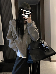韩系连帽拉链毛衣女秋季2025新款内搭慵懒高级感针织开衫卫衣外套