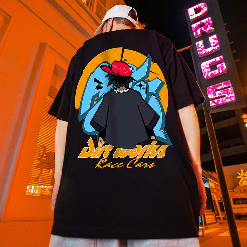 oversize Loose Fashion Brand Mobile Soldier Gundam Animation Short-sleeved T-shirt Men's Fashion plus size Fashion Couple's Summer Dress