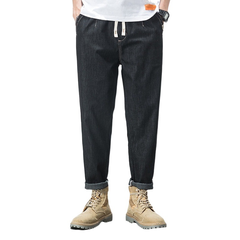 6321 | Plus size men's jeans men's 2023 spring and summer new mercerized cotton harem pants simple cropped jeans