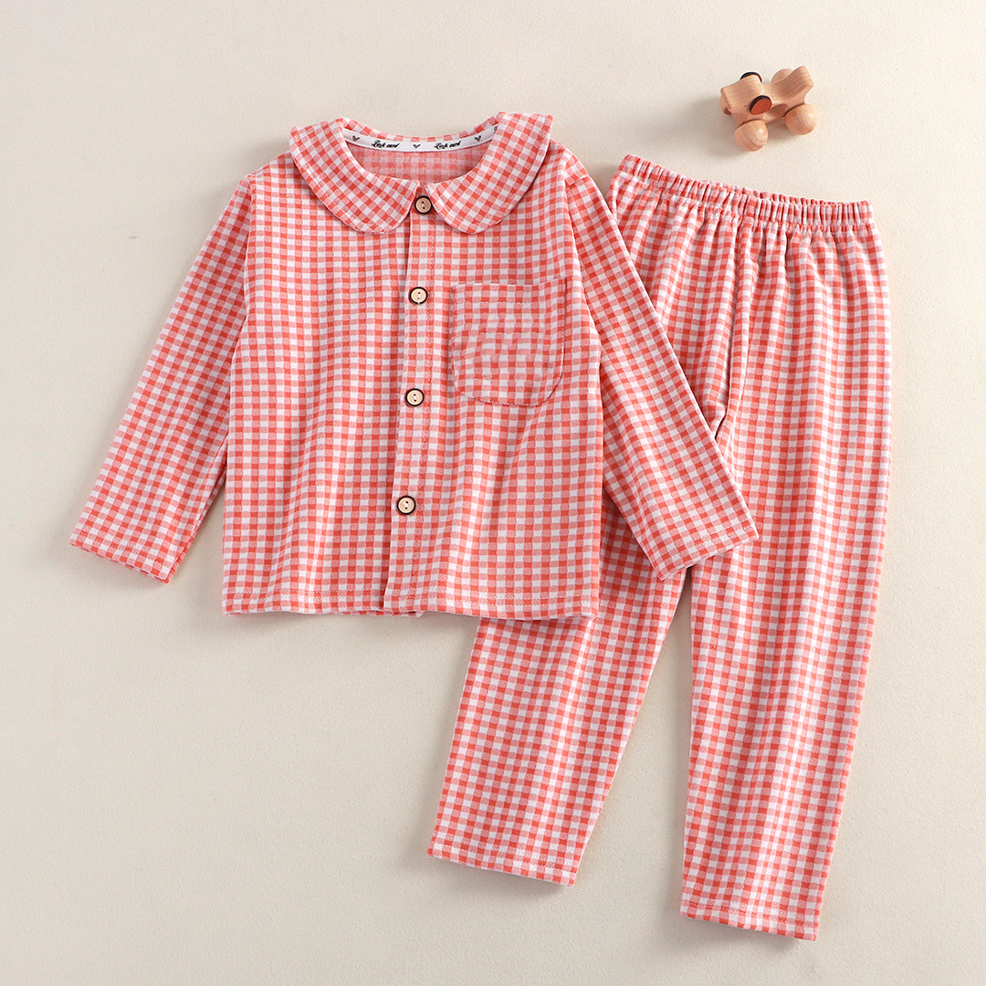 Ropa de niños para niños conjunto de ropa de hogar niños cuadrados de terciopelo cálido bordado muñeca pijamas para niños ropa de hogar