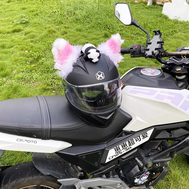 Motorcycle Helmet Decoration Detachable Plush Pink Cat Ears