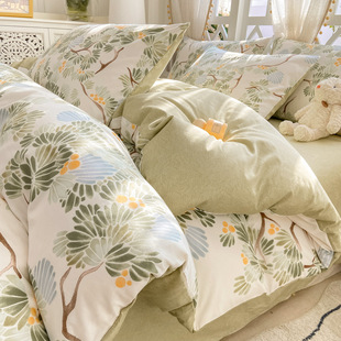 Small Fresh Bed Cotton Four-piece Set Cotton 100 Student Dormitory Bed Sheet Quilt Cover Three-piece Set Nantong Bedding