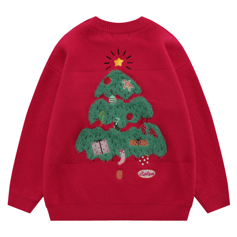 Explosiones transfronterizas de tamaño europeo de tamaño grande árbol de Navidad sensación de atmósfera tridimensional flocado camisetas de punto suéter hombre otoño invierno fábrica mayorista