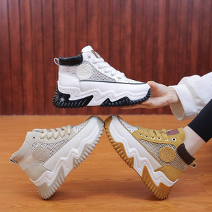 Rubber Platform Sole High-Top Shoes with Laces, Medium Heel (3-5cm), Mesh Round Toe Mesh, Large Quantity + V