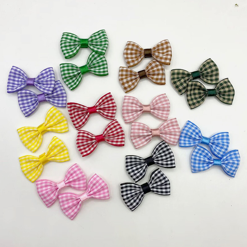 2.5X4.5cm格子蝴蝶結半成品 手工diy材料 服裝髮飾玩具裝飾配件