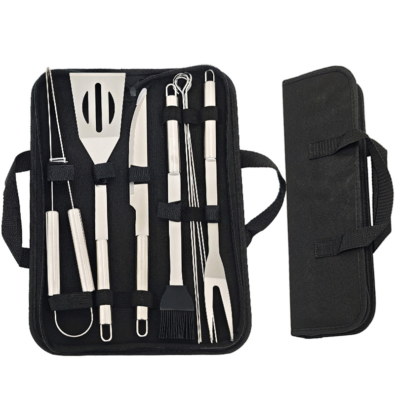 Spot juego de utensilios para hornear de acero inoxidable de nueve piezas combinación barbacoa al aire libre bolsa de tela portátil para hornear juego de herramientas para barbacoa bbq