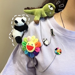 Korean Instagram cute dinosaur animal brooch pendant cartoon panda plush toy pin badge accessory