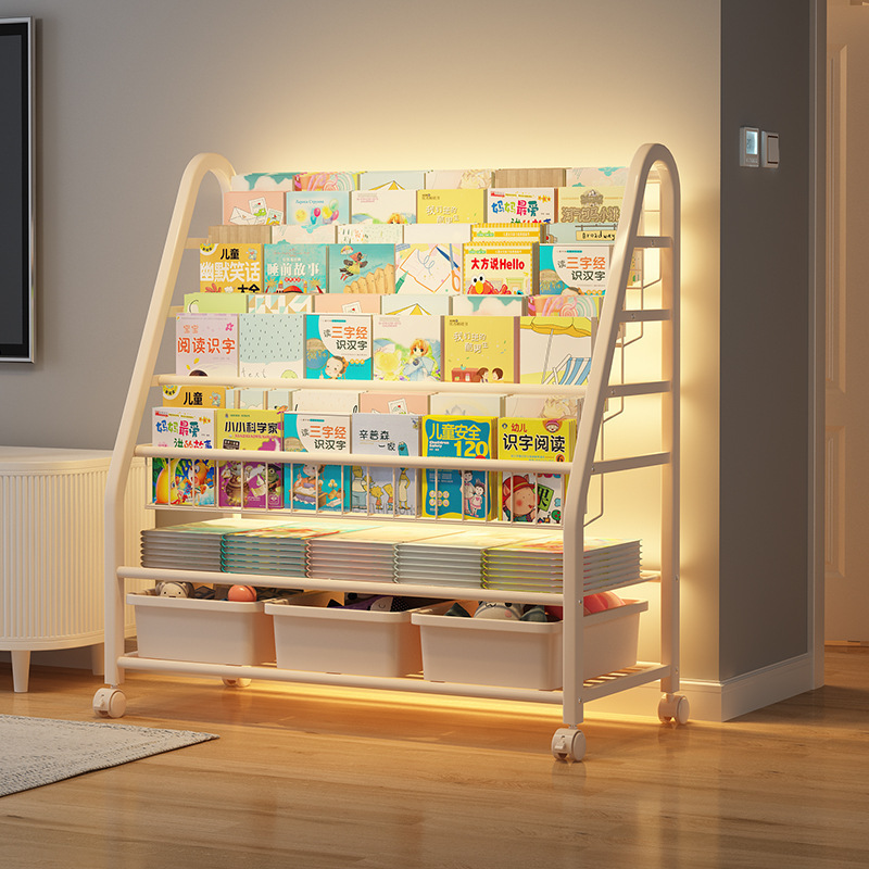 Children's Bookshelf Storage Rack Floor-Standing Picture Book Rack Toy Two-In-One Storage Rack Simple Reading Area Baby Bookcase