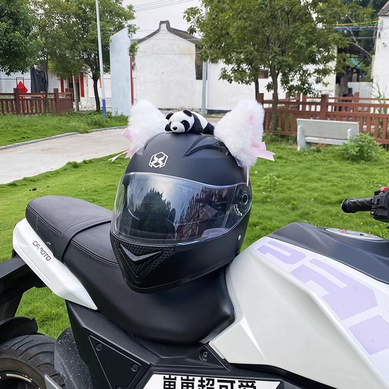 Helmet Decoration Plush Long Bow Cat Ear Motorcycle Electric Car Ski Helmet