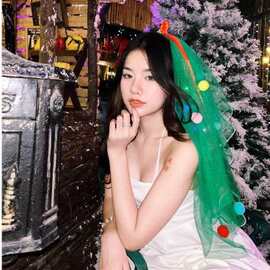 多巴胺彩色毛球头纱圣诞节发箍圣诞新年派对超仙森系拍照道具