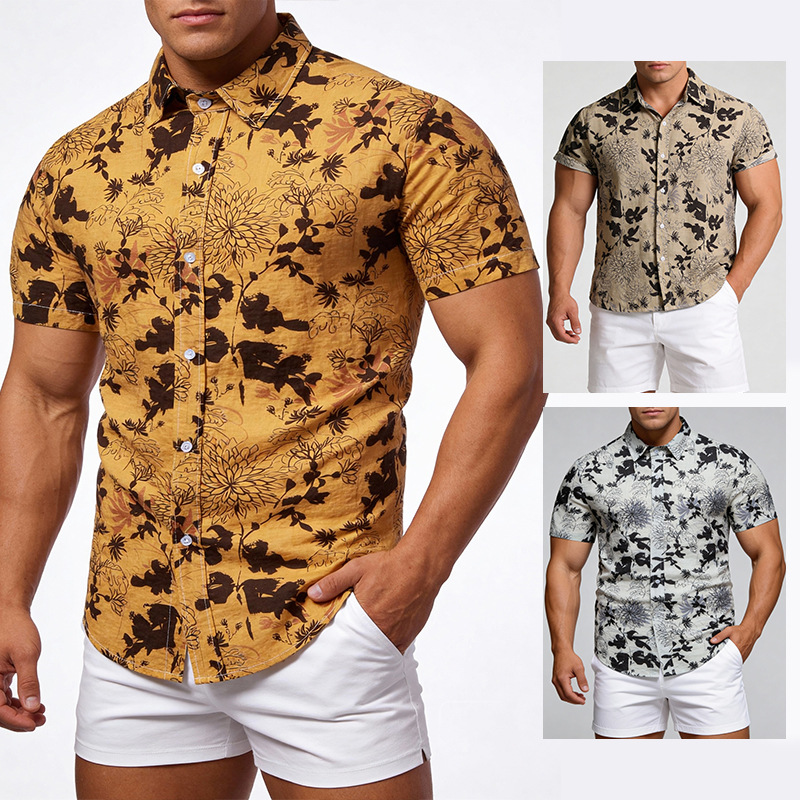 Estación independiente Amazon 2024 primavera y verano nueva camisa transfronteriza para hombres camisa floral de manga corta Camisa floral estampada