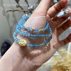 Qiaoen 天然アクアマリン S925 シルバーオパール多用途デザインクリスタルブレスレット卸売マルチサークルブレスレットビーズ