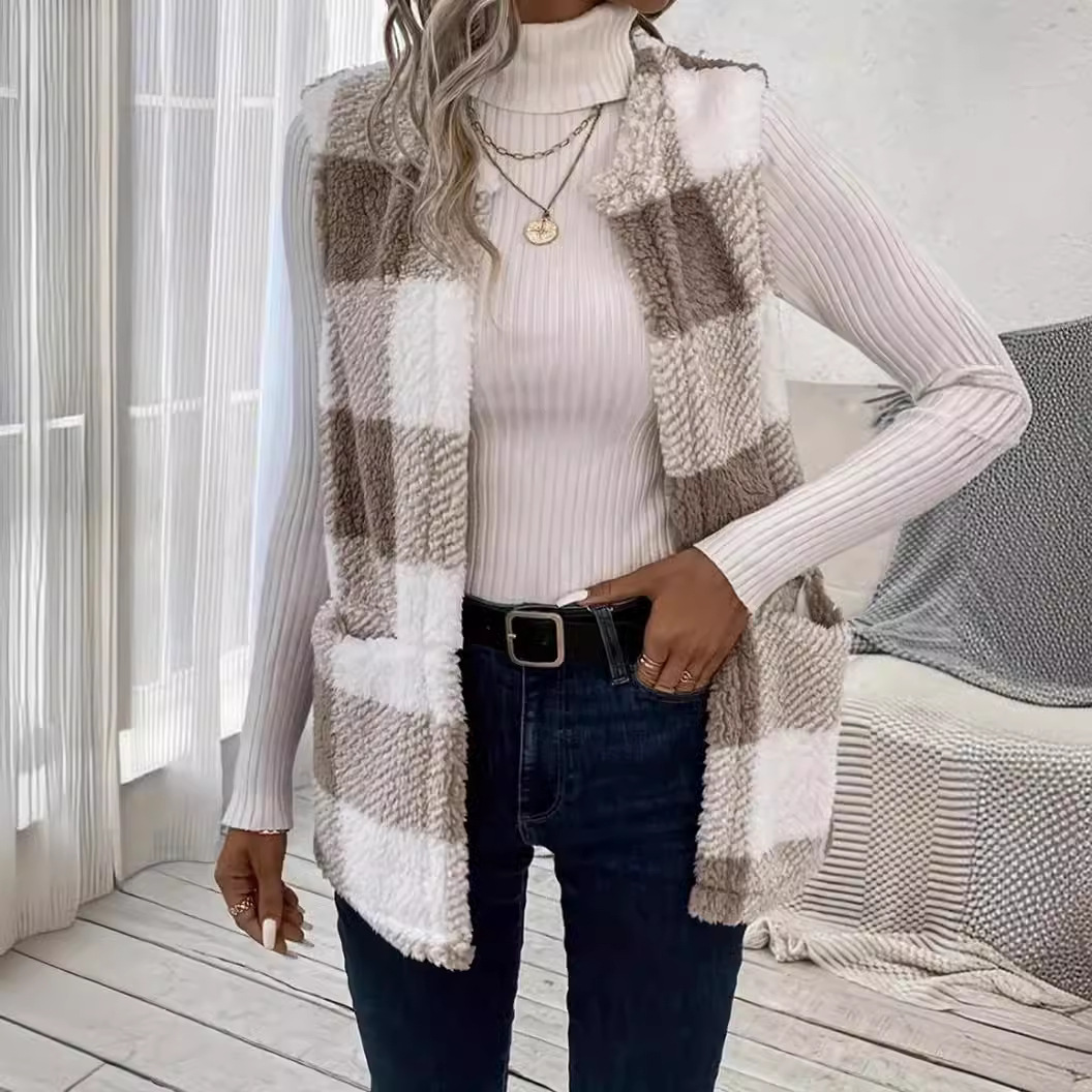 Women's Clothing coat loose plaid ladies cardigan fashion sweater_voghion.com