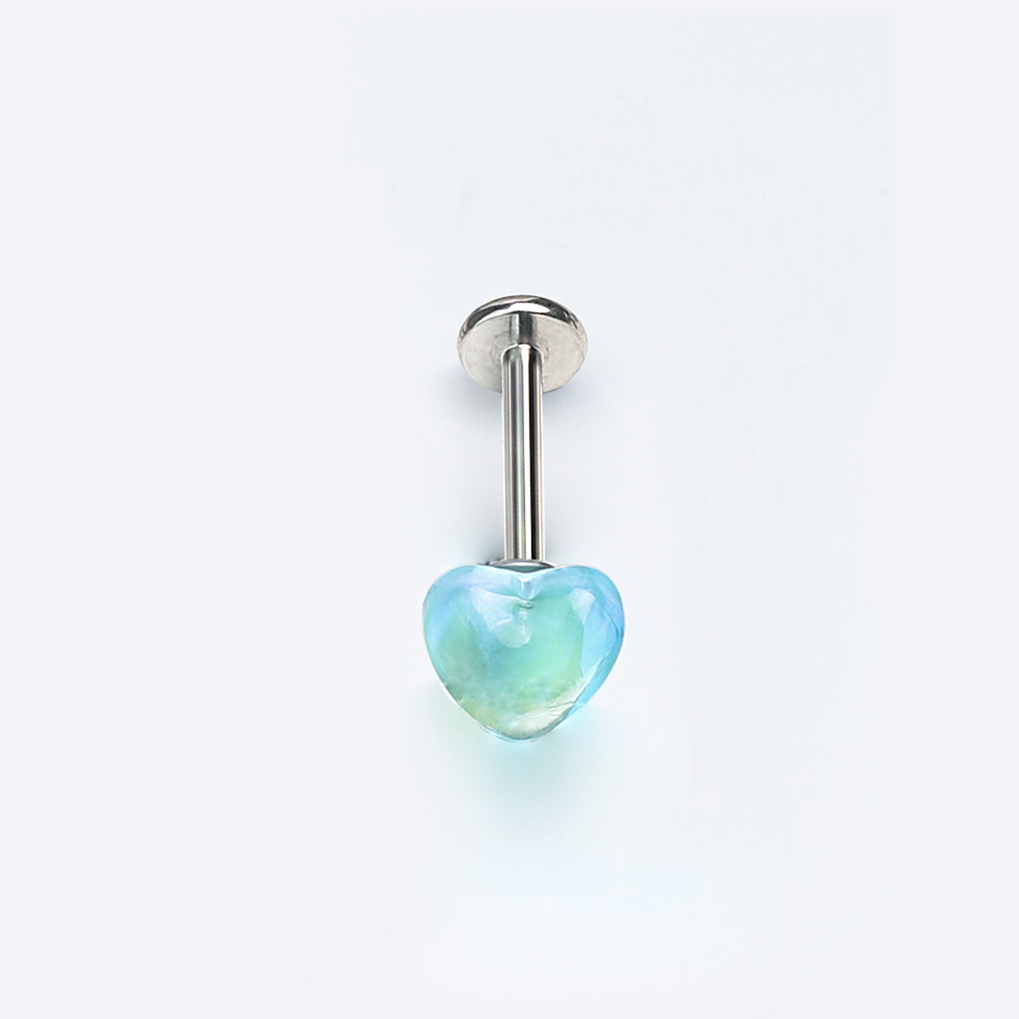 Japanese-Style Iridescent Peach Heart Lip Piercing - Internally Threaded Gradient Moonstone Titanium Steel Hot Girl Jewelry Wholesale detail image 10