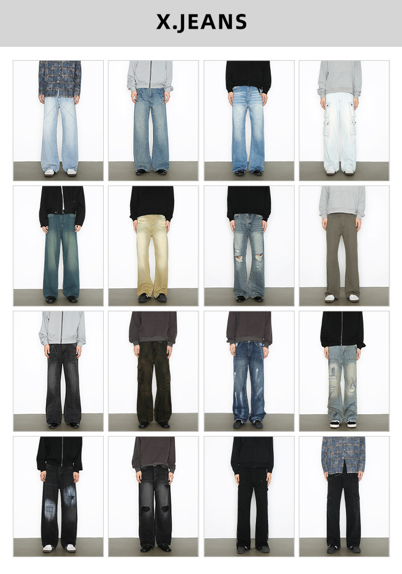 Vintage Washed Denim Cargo Pants - Relaxed Fit Multi-Pocket Workwear Jeans For Men_mkmklike.com