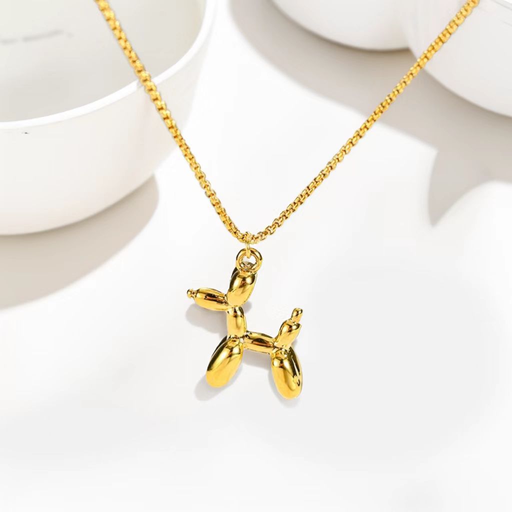 Collana hip hop con ciondolo a forma di cane 3D con palloncino carino e cucciolo in acciaio al titanio Yilu You_voghion.com